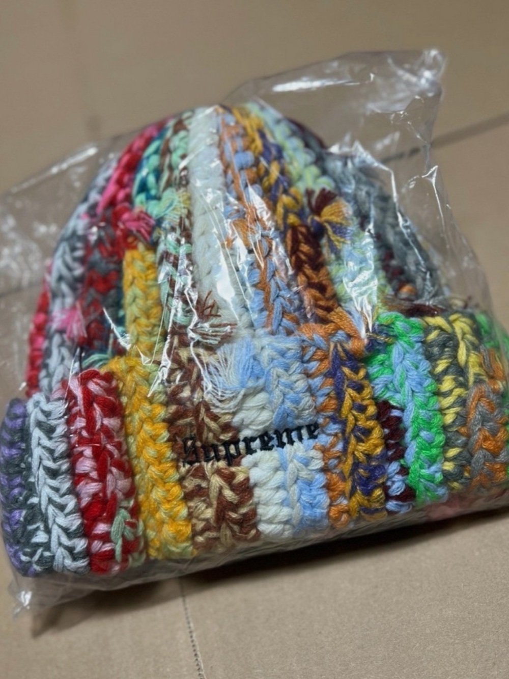 Hand tied Supreme Multicolor Knit Beanie